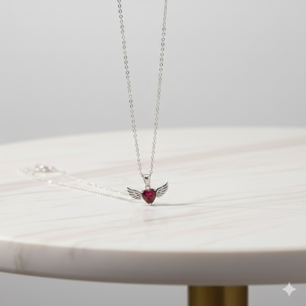 92.5 Sterling Silver "Guardian Angel" Heart Winged Pendant Necklace