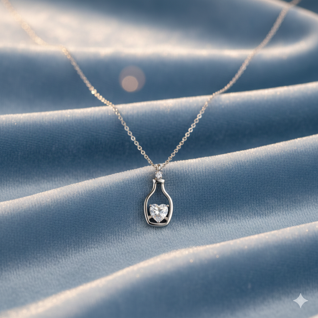 92.5 Sterling Silver Floating Heart "Dancing Stone" Pendant Necklace