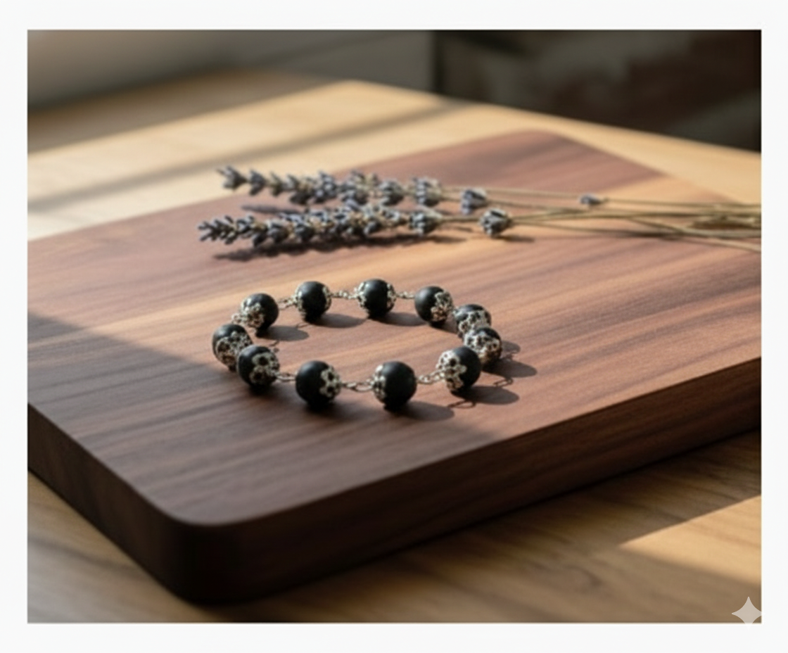 Matte Black Round Bead Bracelet(~5 gm)