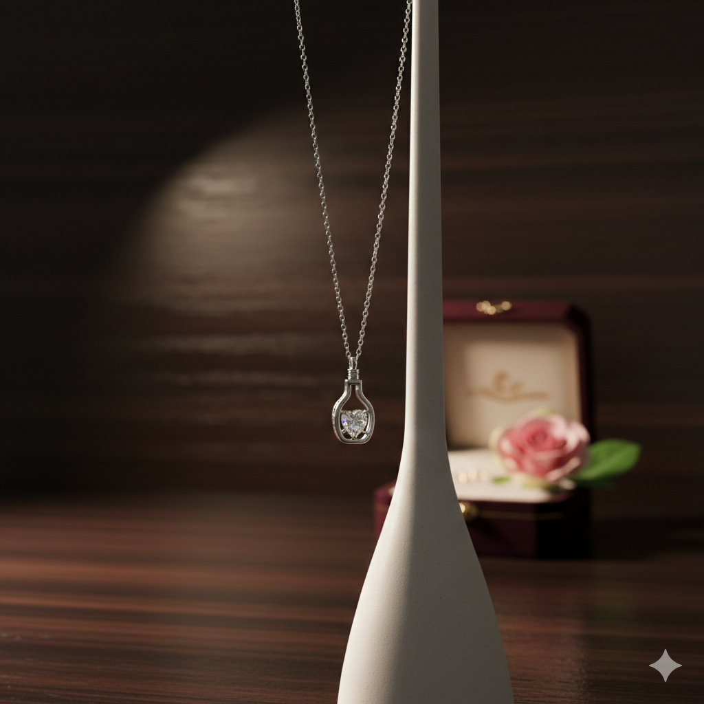 92.5 Sterling Silver Floating Heart "Dancing Stone" Pendant Necklace