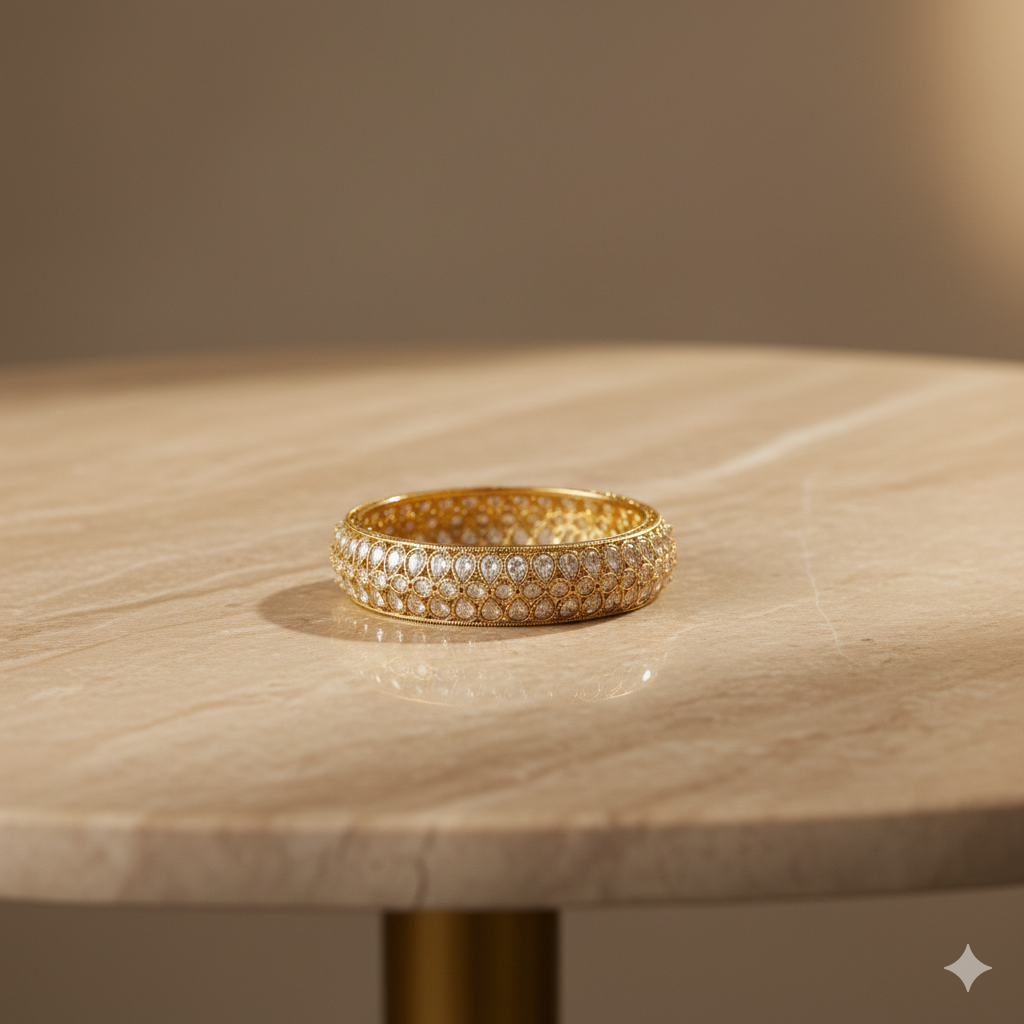 Aura Reverse AD Handcrafted Mehandi Gold Plated Broad Bangles - Set of 2