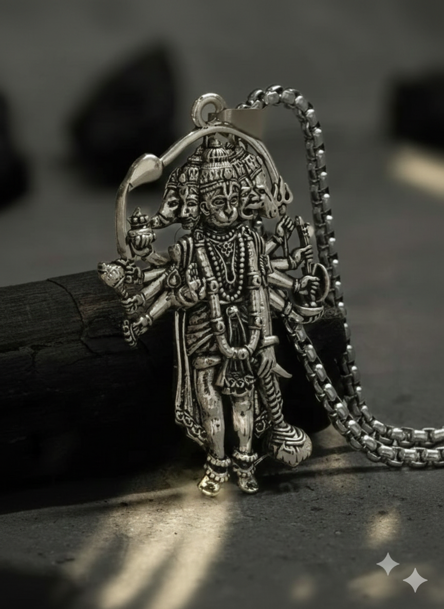 Silver Plated Panchmukhi Lord Hanuman  Pendant Necklace(~15 gm)