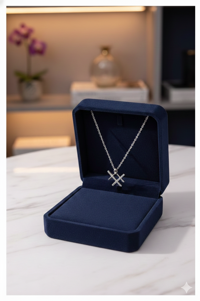 92.5 Sterling Silver Modern Geometric Cross Pendant Necklace - 4.5g  Silver