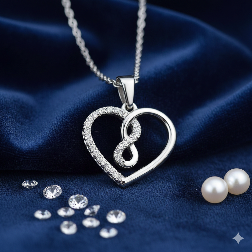 Sterling Silver Eternal Love Heart & Infinity Pendant Necklace