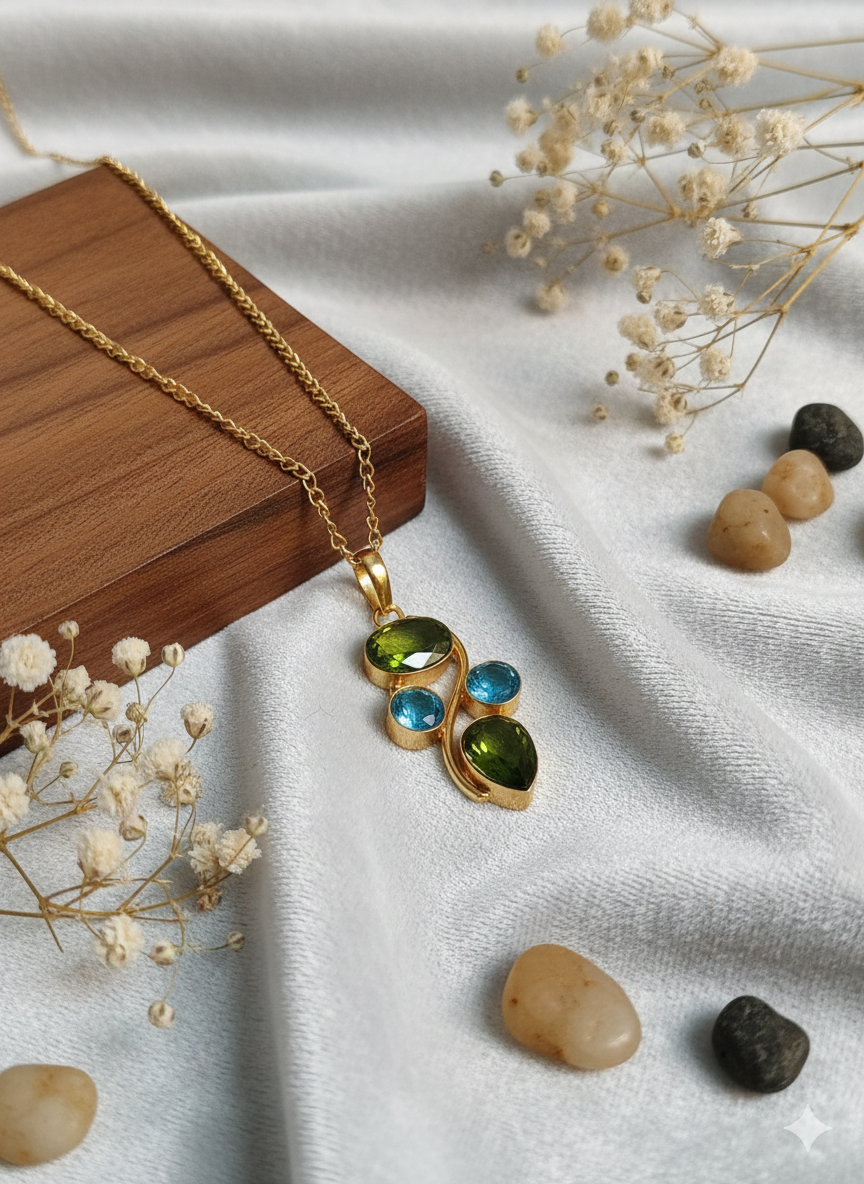 Gold-Tone Multicolor Stone Pendant Necklace for Women(Not Made of Precious Metal)