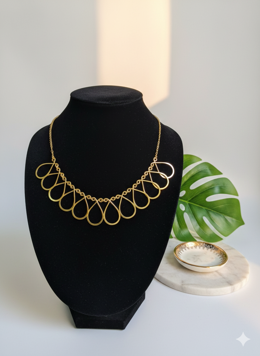 Elegant Gold Finish Teardrop Loop Necklace for Women | Minimal & Modern Statement Jewellery (Not Made of Precious Metal)