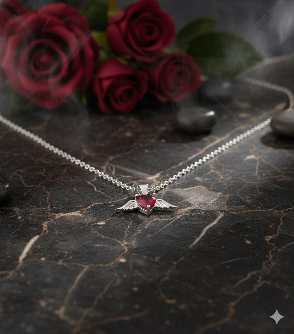 92.5 Sterling Silver "Guardian Angel" Heart Winged Pendant Necklace