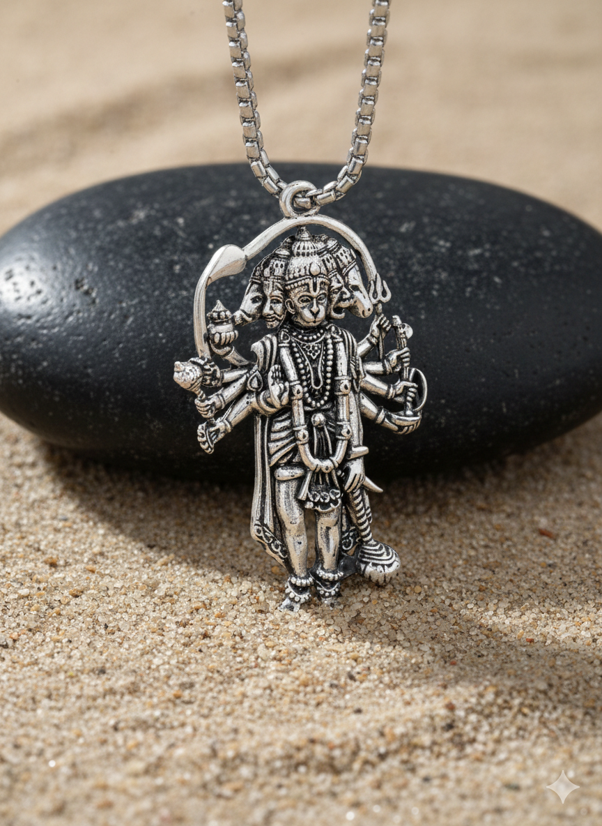 Silver Plated Panchmukhi Lord Hanuman  Pendant Necklace(~15 gm)