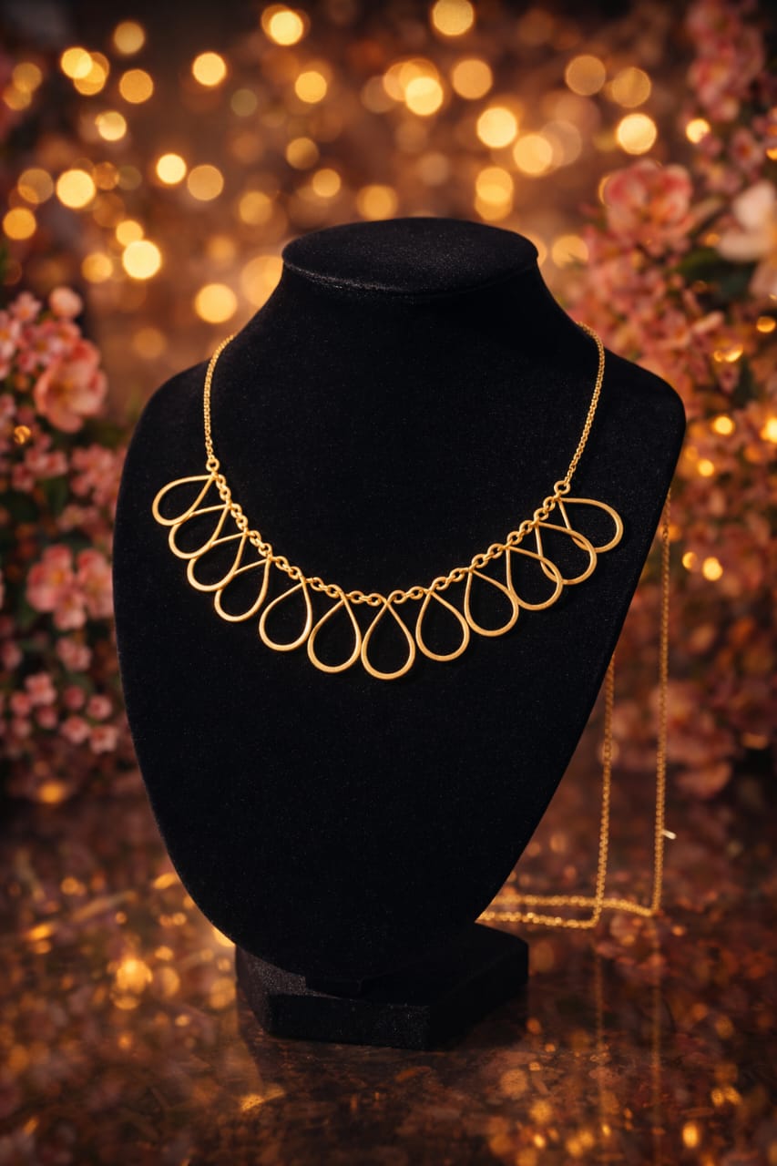 Elegant Gold Finish Teardrop Loop Necklace for Women | Minimal & Modern Statement Jewellery (Not Made of Precious Metal)