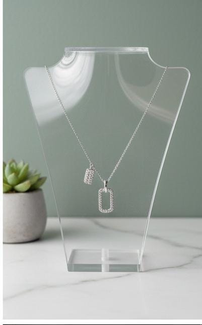 92.5 Sterling Silver Dual Geometric Pendant Necklace | Minimalist Rectangular Charm Jewelry for Women