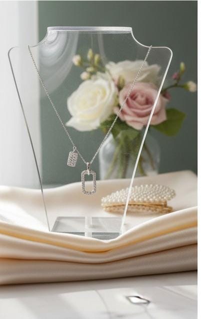 92.5 Sterling Silver Dual Geometric Pendant Necklace | Minimalist Rectangular Charm Jewelry for Women