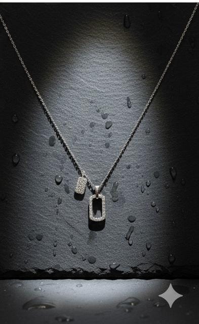 92.5 Sterling Silver Dual Geometric Pendant Necklace | Minimalist Rectangular Charm Jewelry for Women