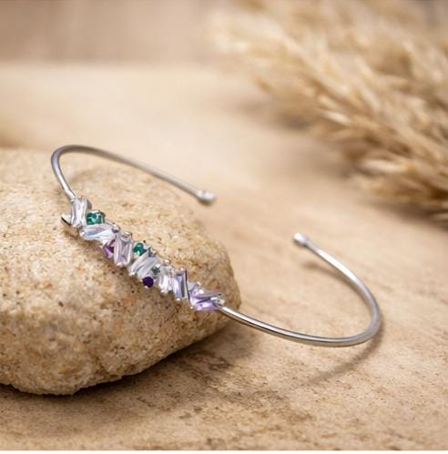 92.5 Sterling Silver Prism Baguette Crystal Bangle – Handcrafted Multicolored Gemstone Bracelet