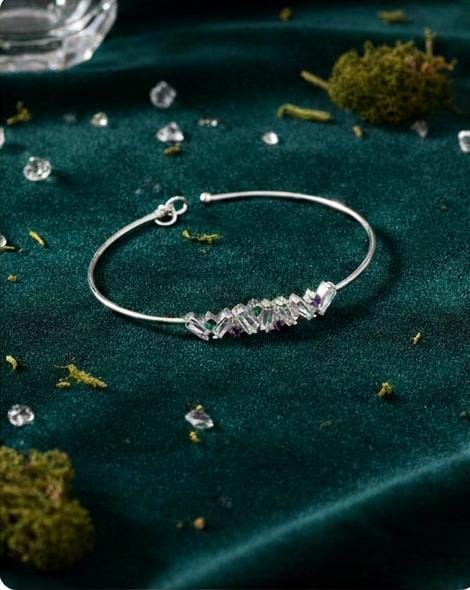 92.5 Sterling Silver Prism Baguette Crystal Bangle – Handcrafted Multicolored Gemstone Bracelet