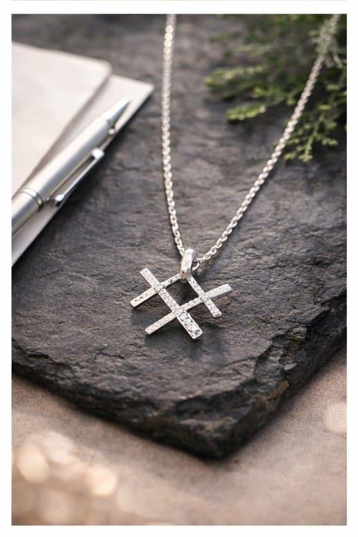 92.5 Sterling Silver Modern Geometric Cross Pendant Necklace - 4.5g  Silver