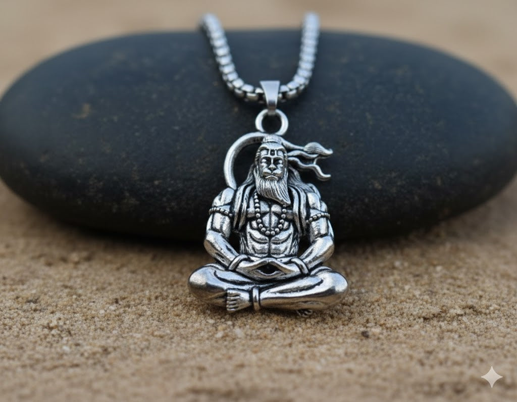 Sterling Silver Lord Hanuman Meditating Pendant (~5.5 gm)